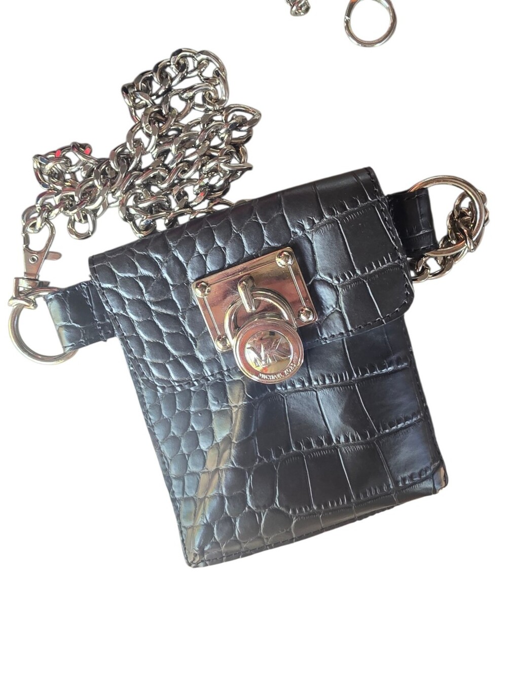 Michael Kors Black Croc-Embossed Chain Crossbody